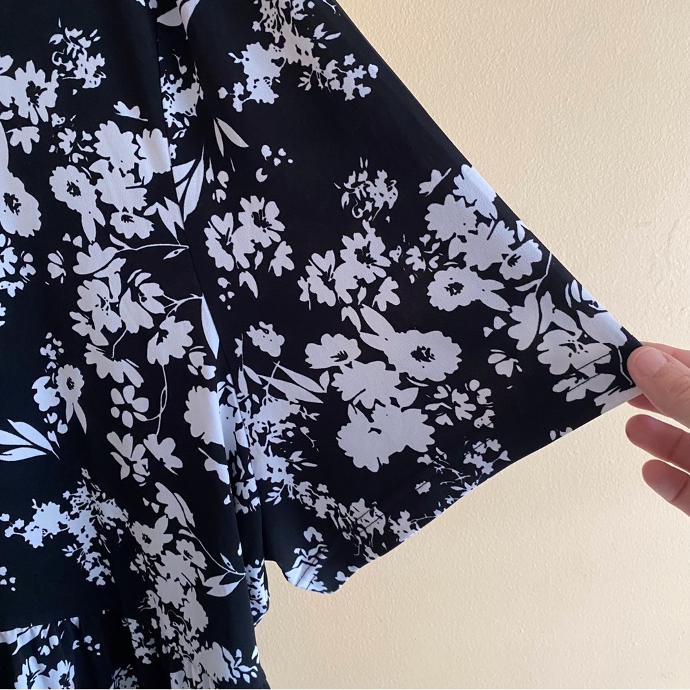 Ulla Popken Black White Floral Tunic Top Babydoll Pockets Plus Size 36/38 - Picture 6 of 12